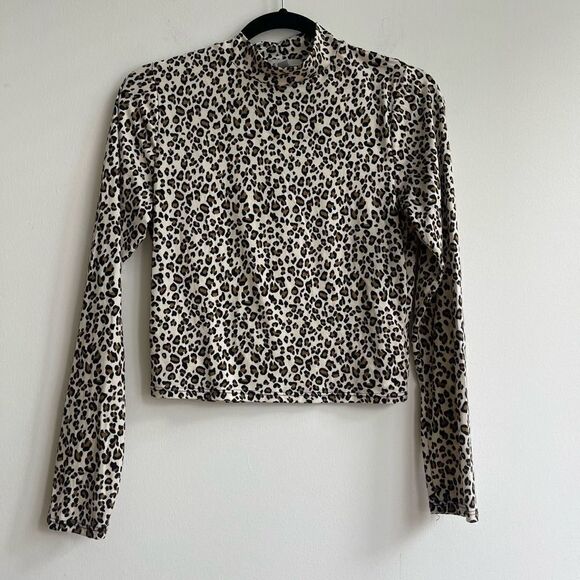 Gaze Leopard Print Mock Neck Long Sleeve Shirt - Small - Picture 2 of 4